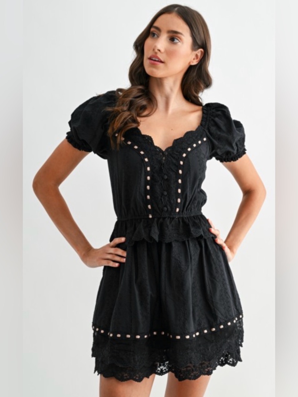 Camellia Premium Boutique Black Lace Mini Dress